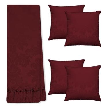 Imagem de Jogo Manta Xale para Sofá Artesanal com Franjas Grande 2,80 x 3,50 com 4 Almofadas Cheias (119 VINHO BORDÔ)