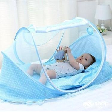 Imagem de Berço Portátil Mosquiteiro Acolchoado Travesseiro Camping Viagem Piquenique Praia Compacto com Zíper Proteção Bebê contra mosquitos e insetos