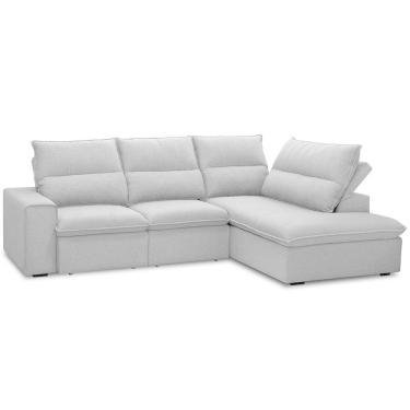 Imagem de Sofá Retrátil Reclinável Com Chaise Direito 265cm Glee F04 Linho Cinza - Lyam Decor