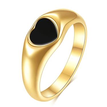 Imagem de VQYSKO Anel com símbolo de coração para mulher - Aliança de casamento de noivado com zircônia cúbica banhada a ouro 18K, tamanho 6-10, 10, Aço inoxidável, Sem pedra preciosa