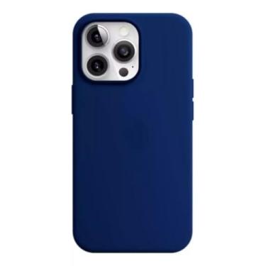 Imagem de Capa Capinha Case Para iPhone 11 a 16 Silicone Forro Aveludado Premium (Azul Marinho, 13 promax)