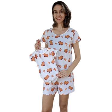 Imagem de Pijama Adulto e Body de Bebê Estampa Capivara Kit Mãe e Filho
