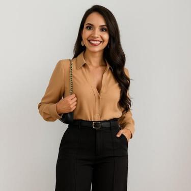 Imagem de Camisa Feminina Social Elegante Manga Longa com botoes - Bella Top Mod