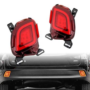 Imagem de GeeGee Lente vermelha LED para-choque traseiro conjunto de luz de neblina compatível com Toyota Highlander 2015-2018 funciona como luz de neblina traseira refletor de para-choque 3 em 1
