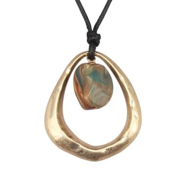 Imagem de JAOYU Colares boêmios para mulheres, colar de couro, pingente de madeira, gargantilha longa, marrom, círculo, boho, joia hippie, Couro sintético, Sem Pedra Preciosa