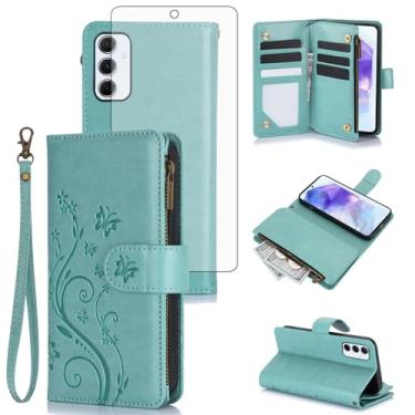 Imagem de Asuwish Capa de celular para Samsung Galaxy A55 5G carteira celular com protetor de tela de vidro temperado alça de pulso flor flip zíper porta-cartão slot suporte A 55 55A A555G mulheres meninas