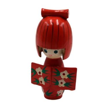 Imagem de Ioensy Doll Kimono de madeira boneca asiática boneca ornamento escultura tradicional boneca japonesa colecionável para quadro de prateleira em casa de, Laranja