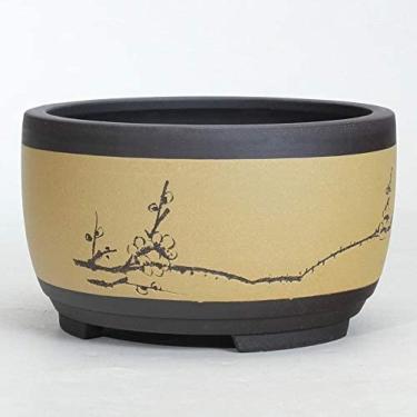Imagem de Vaso De Flores Bonsai Cerâmica Redonda Grande Médio E Pequeno Vaso De Bonsai Vaso De Plantas Verde Bacia De Ventilação Em Estilo Chinês Em Forma De Tambor Vaso Redondo, Beige, L