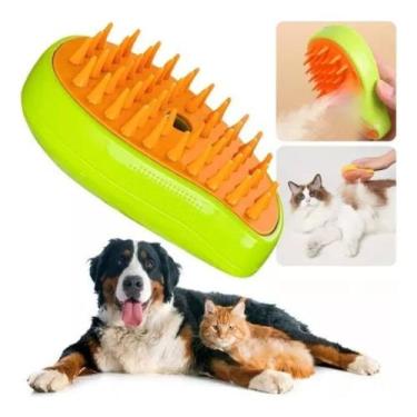 Imagem de Escova Vapor Pet Elétrica 3Em1 Massagem Tira Pelos Vaporizadora Recarr