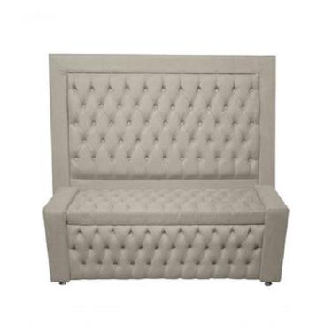 Imagem de Kit Cabeceira De Cama E Calçadeira Baú Retro Capitonê Botão Encapados King 195 Cm Suede Prata Do Lar Móveis