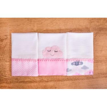 Imagem de Kit 3 Peças Fralda De Boca Para Bebê - Miguel Baby, Nuvem Rosa