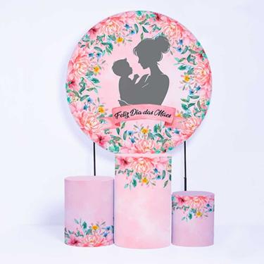 Imagem de Kit Painel de Festa Redondo e Trio de Cilindros Dia das Mães - Fera Print