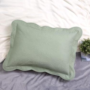 Imagem de YINFUNG Capa de almofada acolchoada verde sálvia king algodão medalhão damasco conjunto de 2 fronhas florais bordadas em relevo Matelasse vitoriana vintage texturizada decorativa capa de almofada 50 ×