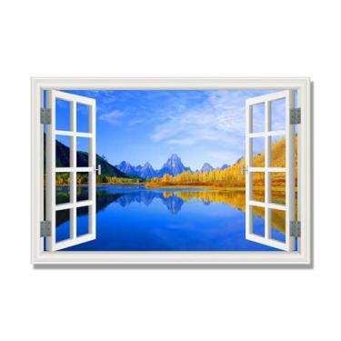 Imagem de PY3H69 Arte de parede em tela de janela aberta, impressão natural em tela. Lindo cenário de montanha 66 cm, decoração de parede de paisagem de janela, decoração de casa moderna. 30 x 45 cm-11,8 x 17,7