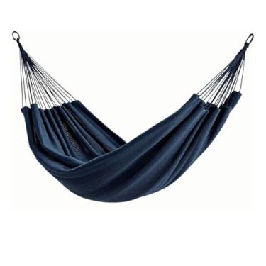 Imagem de Rede De Descanso Dormir Balanço Casal Jeans Reforçada Grande 3,9m x 1,4m - Ideal Para Camping, Hotel, Praia, Acampamento, Jardim, Varando, Sítio, Chárcara, Apartamento, Viagem, Fazenda (Azul-Escuro)