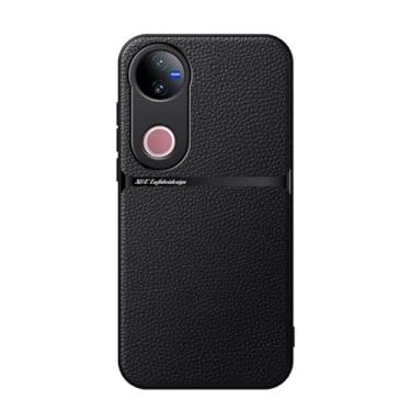 Imagem de Kepuch Capa para Vivo V50 5G Intl - Litchi Grano Case Placa de Metal Embutida - Preto