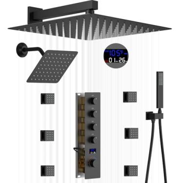 Imagem de WHSHOWER Sistema De Chuveiro Duplo 12 E 8 Polegadas, Termostático Corpo Inteiro Com Pulverizador Manual, Conjunto Torneira Body Jets Válvula Visor Di