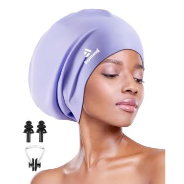 Imagem de Touca de natação adulto para cabelos longos e grossos, toucas de natação de silicone de 3 tamanhos, chapéus de natação à prova d'água (roxo-2GG)