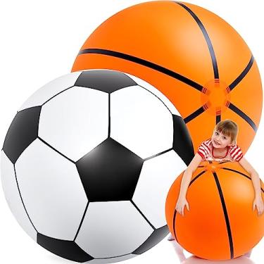 Imagem de Lewtemi 2 bolas gigantes infláveis esportivas grandes bola de praia inflável bola de futebol inflável bola de basquete inflável para piscina de verão jogos de atividades ao ar livre esportes tema de festa de aniversário (27 polegadas)