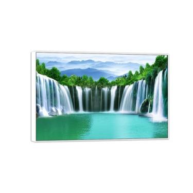 Imagem de MUHJDYC Paisagem quadros arte mural - lago cascata árvores-natureza impressões em tela-moldura branca imagem decoração sala de estar modernos 120 x 80 cm