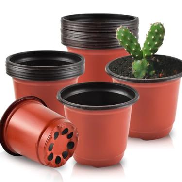 Imagem de CABAX Vasos de plantas pequenas, vasos de mudas de plantas de 10 cm, vasos de flores de plástico com orifícios de drenagem internos e externos para transplante de corte de suculentas, 10 peças