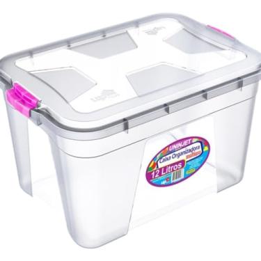 Imagem de Caixa Organizadora Multiuso Transparente, 12 Litros, 25 x 21 cm, com Travas de Segurança