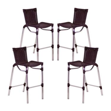 Imagem de 4 Banquetas Em Alumínio Fortaleza Alta Com Encosto para Cozinha Edícula e Balcão