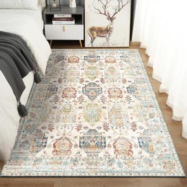 Imagem de Tapete de imitação de caxemira para decoração de casa, mesa lateral para sala de estar, tapete de chão macio e confortável para quarto (120 x 160 cm, 47 x 63 polegadas/FFYR-299)