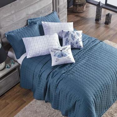 Imagem de Colcha Cama Queen 7 Peças Basic 300 Fios Azul Butterfly - Enxoval Vip