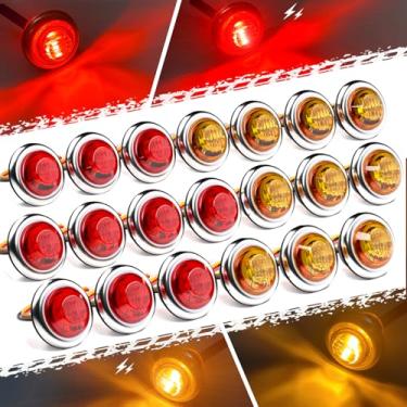 Imagem de BJZ Luzes Estroboscópicas De 3/4" + Marcadoras, Função Dupla, Led Reboque, Folga Lateral, Pisca-Pisca Traseiro, 12 V, Luz Freio, Parada, Seta, À Prova D'Água Com Molduras Cromadas Para Caminhão, Van