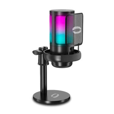 Imagem de Microfone USB RGB, Condensador com Base Ajustável 360°, Luz LED Colorida, Botão “Mute”, Redução de ruído: 70dB, Cor Preto, Tomate MT-1060R