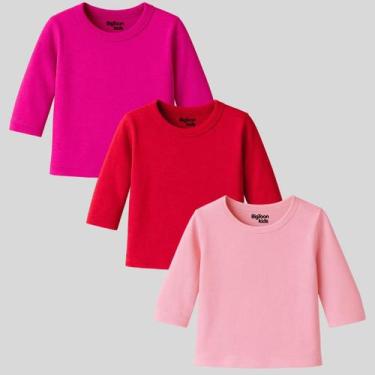 Imagem de Kit 3 Camiseta Manga Longa Lisa Bebê Menino Menina P M G - BigToon Kid