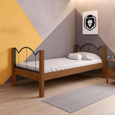 Imagem de Cama Solteiro Marrom Oasis com Estrutura em Aço Retrô - Lion Loja, nat