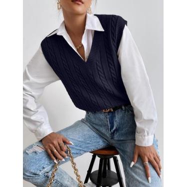 Imagem de Colete Pulover de Tricô Moda Feminina Inverno Tendência Outono Inverno