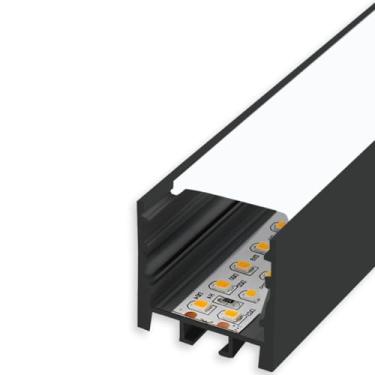 Imagem de Canaleta Perfil Led Sobrepor 35mm + Fita Dupla + Fonte Slim Preto 4000K