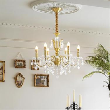 Imagem de Vela Francesa Latão Cristal Candelabro LED Luxo Americano Sala De Estar Restaurante Quarto Estudo Villa Hotel Bar Café Lâmpada Pingente (F 6 luzes)