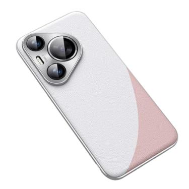 Imagem de HAO RIYLN Capa de couro para Huawei Pura 70 Ultra/70 Pro +/70 Pro/70, capa de telefone de proteção de lente de metal, fina, à prova de choque, leve e fina, rosa, 70 Ultra