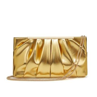 Imagem de WEIGANGFANG Bolsa clutch dourada de poliuretano brilhante para festa de casamento com corrente removível para jantares femininos, Dourado, B TYPE
