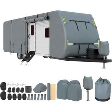 Imagem de Capa para trailer de 60 a 70 m, capa de trailer de viagem resistente com 4 camadas, capas de reboque utilitário à prova d'água com capas de lingueta, tampas de calha, tiras à prova de vento para