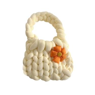 Imagem de UxicRuya Mulheres Bolsa de Crochet Saco acolchoado Bolsa Casual Versátil Decorativa macia de tecida à mão para viagens de primavera verão verão, Branco