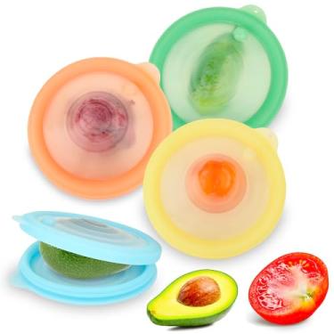 Imagem de Recipientes de armazenamento reutilizáveis de silicone com vedação a vácuo para geladeira, frutas frescas, legumes, alho, cebola, limão, batata, carne, para aquecimento de forno de micro-ondas