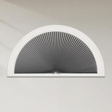 Imagem de Tonature Persianas de janela de arco, meio círculo, blecaute, sem fio, sem broca, para janelas, meia lua, tecido favo de mel, sem ferramentas, cortinas de favo de mel, fácil instalação (cinza