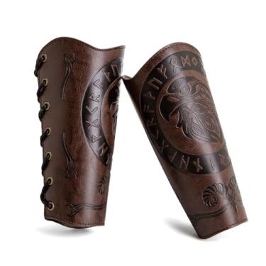 Imagem de HOEACXY Leather Bracers for Men Viking Embossed Eagle Bracers Medieval Leather Bracers Leather Arm Armer Archery Arm Guard Gauntlet Costumes Accessories 1 Pair