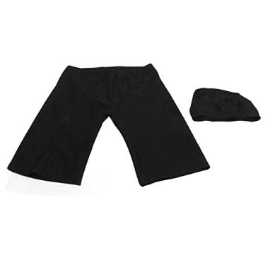 Imagem de Short de Natação Preto, Textura Antiderrapante Touca de Natação Respirável Absorção de Suor Acabamento Fino Cintura Com Cordão Revestimento à Prova d'água para Esportes Aquáticos (GG)