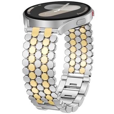 Imagem de Minyee Pulseira feminina compatível com Samsung Galaxy Watch 7 6 5 4 FE de 40 mm e 44 mm/Watch 6 Classic de 43 mm e 47 mm/Watch 5 Pro de 45 mm, corrente dourada de 20 mm, prata/ouro