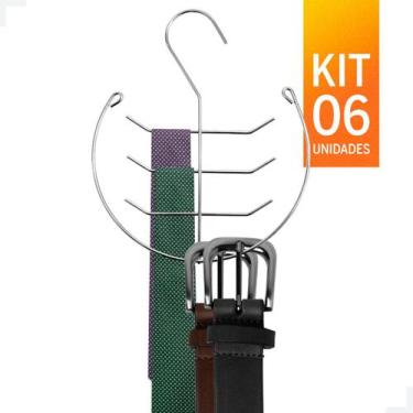 Imagem de Cabide Suporte Cinto e Gravata Cromado Kit com 6 unidades - Plogato St