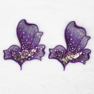 Imagem de SUNMOVE 2 peças de tecido bordado de flores de lantejoulas para chapéu, sutiã, jaqueta, vestido de vestido DIY (roxo)