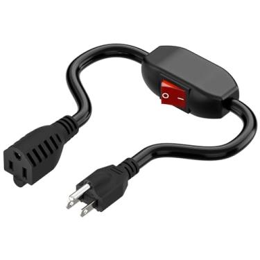 Imagem de Cabo de extensão de energia com interruptor liga/desliga 3 pinos 3 saídas, cabo de alimentação comutável para uso doméstico, 23 A, 125 V, 16 A, 250 V, 40 cm, AC0034