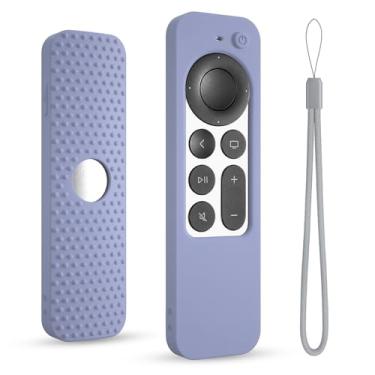 Imagem de Capa de silicone para Apple TV Siri Remote 2021 2022 2023 capa protetora para controle remoto Apple 4k/hd tv anti manga com cordão (2ª/3ª geração) (cinza lavanda)
