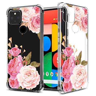 Imagem de GREATRULY Capa floral transparente Pixel 5 para mulheres/meninas, linda capa para celular para Google Pixel 5 (2020), design floral fino, transparente, à prova de quedas, capa de silicone de TPU (poliuretano termoplástico), FL-K